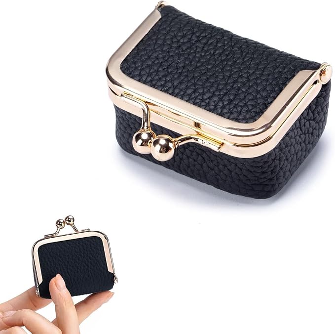 DOMELIFE Genuine travel jewelry case - Vintage Kiss Lock Jewelry Box for Women, Portable Mini Coin Purse Gift with Antique Brass Clasp for Rings and Earrings Necklace (BLACK) by Unknown