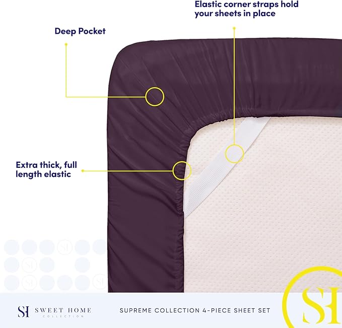King Size Sheets - Breathable Luxury Bed Sheets with Full Elastic & Secure Corner Straps Built In - 1800 Supreme Collection Extra Soft Deep Pocket Bedding Set, Sheet Set, King, Purple