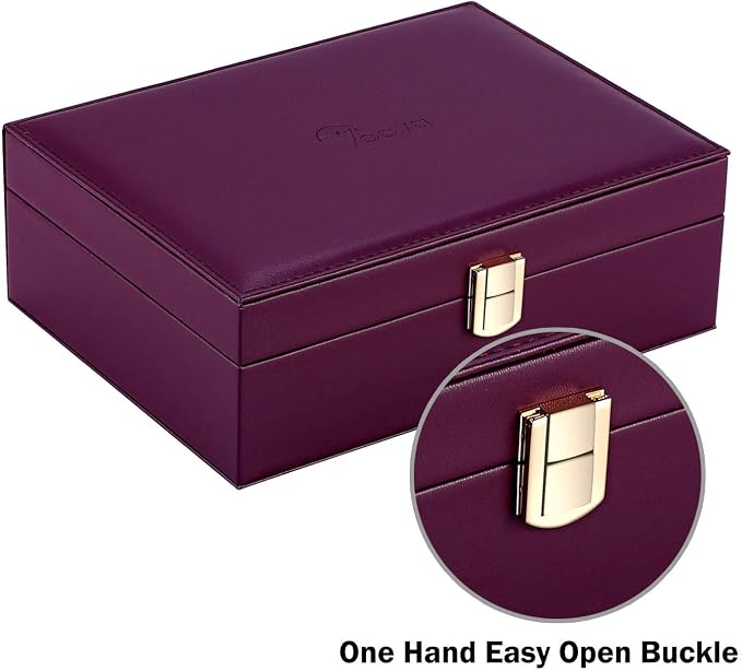 Voova Jewelry Box Organizer for Women Girls, 2 Layer Large Men Jewelry Storage Case, PU Leather Display Jewellery Holder with Removable Tray for Necklace Earrings Rings Bracelets, Vintage Gift, Purple - Image 5