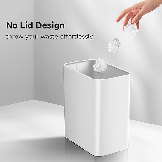 TIPGO Small Metal Trash Can, 2.1 Gallon Slim Trash Can for Bathroom, Wastebasket Garbage Bin for Bedroom, Office, Kitchen, Under Sink (White) - Image 4
