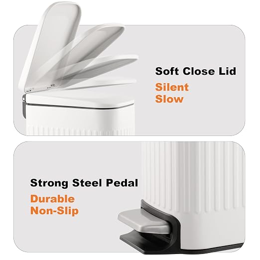 TrashAid Slim Bathroom Trash Can with Lid Soft Close, 6 Liter/1.6 Gallon Stainless Steel Small Garbage Can with Removable Inner Bucket, Step Pedal, Slim Wastebasket for Toilet, Office, Bedroom, White - Image 4