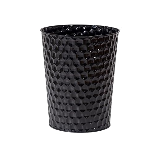 Venalys Small Metal Trash Can Wastebasket, Decorative Honeycomb Garbage Can Waste Basket, Modern Farmhouse Round Trash Bin for Bathroom, Bedroom, Kitchen and Office (Black) by Venalys