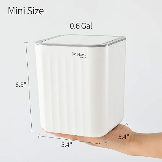 SUBEKYU 0.6 Gal Mini Desktop Trash Can with Lid, Small Square Countertop Garbage Bin, Plastic Tiny Tabletop Wastebasket for Office/Kitchen/Coffee Table, White - Image 2