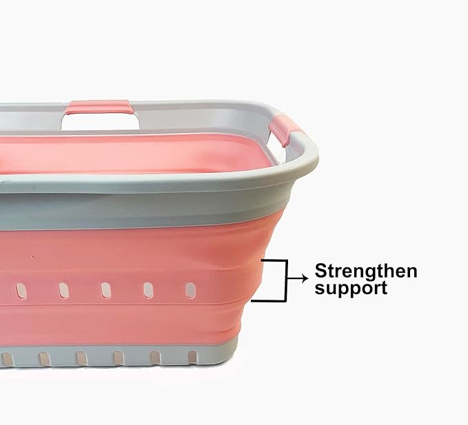 SAMMART 42L (11 gallon) Collapsible Plastic Laundry Basket - Foldable Pop Up Storage Container/Organizer - Space Saving Hamper/Basket (1, Grey/Quartz Pink) - Image 5