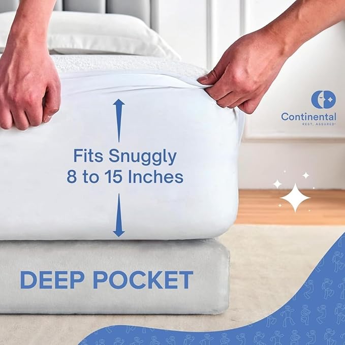 Continental Bedding Terry Cloth Mattress Pad Protector Plush Comfort and Waterproof Protection