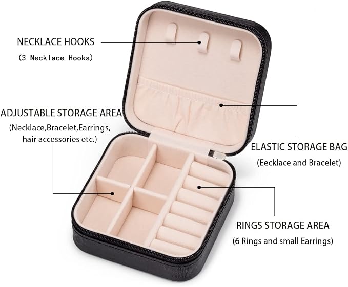 5pack/PU Leather Travel Jewelry Case, Mini Jewelry Box, Small Jewelry Organizer Portable Display Storage Case for Rings Earrings Necklace Bracelet Bangle,Gifts for Girls Women (Black) - Image 4