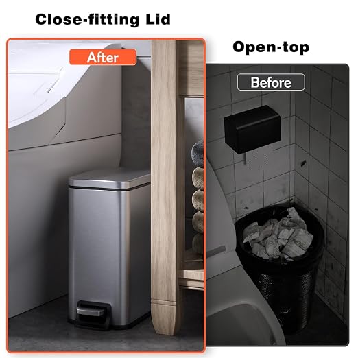Slim Bathroom Trash Can with Lid Soft Close, 1.6 Gallon Stainless Steel Garbage Can with Removable Inner Bucket, Durable Step Pedal, Small Trash Bins for Toilet, Bedroom, Kitchen, Office - Image 5