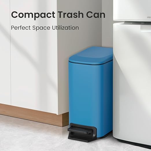Cesun Small Bathroom Trash Can with Lid Soft Close, Step Pedal, 6 Liter / 1.6 Gallon Stainless Steel Garbage Can with Removable Inner Bucket, Anti-Fingerprint Finish (Blue) - Image 3
