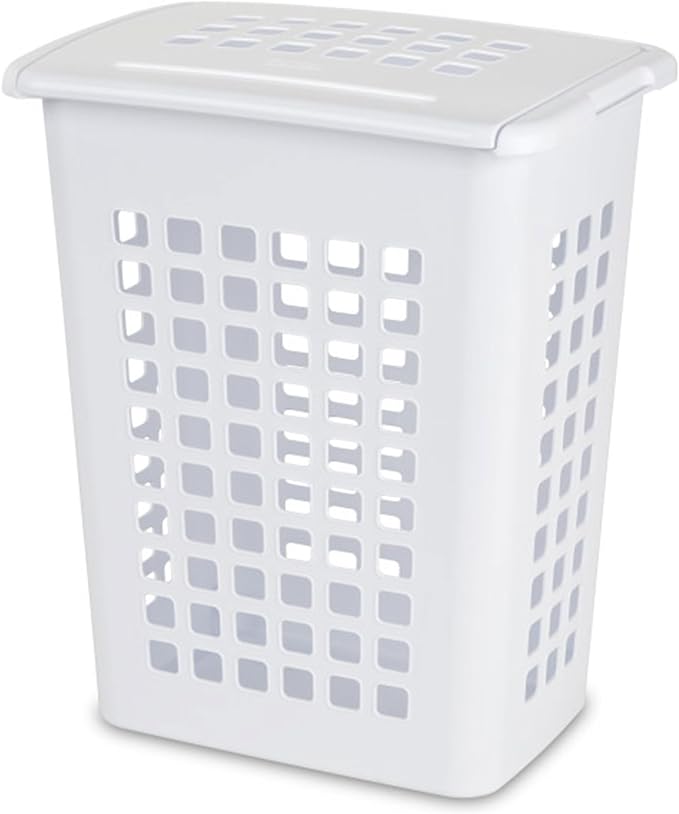 Sterilite Rectangular LiftTop Laundry Hamper with Lid, Handles to Easily Carry Clothes Between the Laundry Room and Bedroom, Plastic, White, 16-Pack by Sterilite