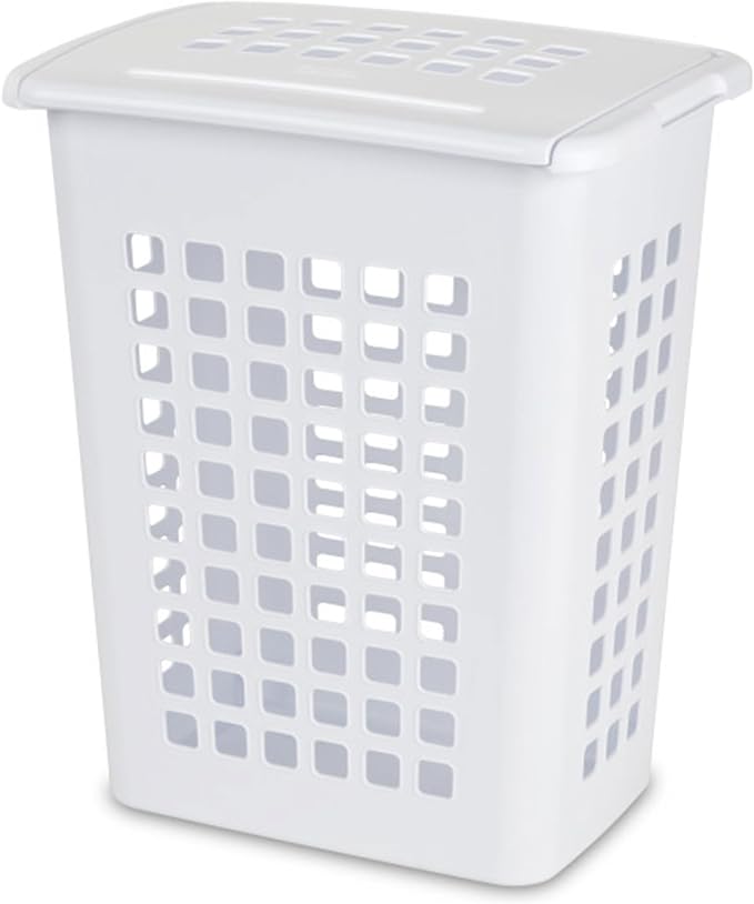 Sterilite Rectangular LiftTop Laundry Hamper with Lid, Handles to Easily Carry Clothes Between the Laundry Room and Bedroom, Plastic, White, 8-Pack by Sterilite