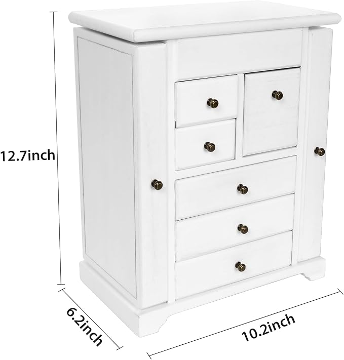 Jewelry Box for Women, Rustic Wooden Jewelry Boxes & Organizers with Mirror & Drawers,6 Layer Jewelry Organizer Box for Rings Earrings Necklaces Bracelets ((Weathered White) - Image 8