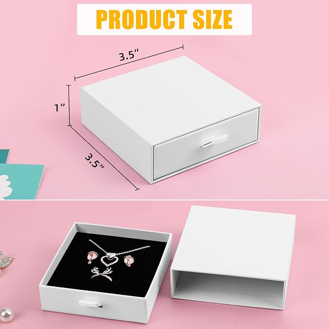 Cardboard Jewelry Boxes, 20 Pack 3.5×3.5x1Inch Jewelry Gift Boxes, Bulk Cotton Filled Small Jewelry Boxes with Lids for Necklace Ring Earring Display Box-White - Image 2