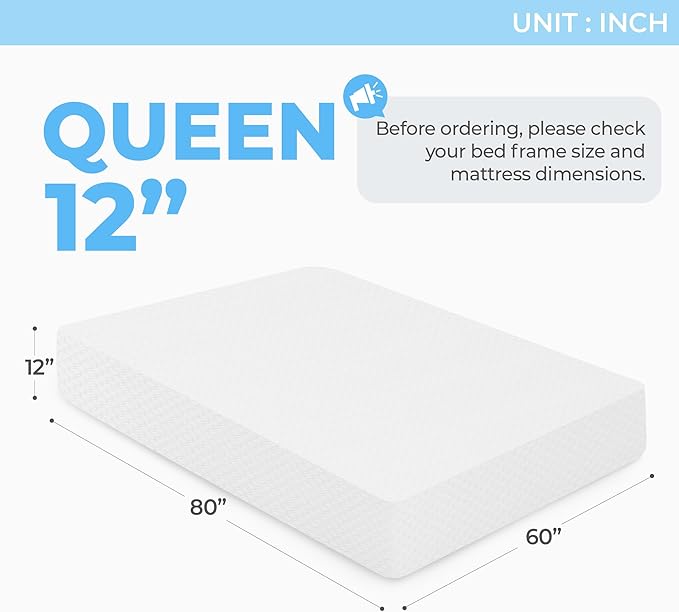 Neo Sleep 12 Inch Queen Cooling Gel Memory Foam Mattress for Cool Sleep Medium Firm Pressure Relieving CertiPUR-US Certified Foam, Comfort & Supportive Mattress in a Box Fiberglass Free (Queen, 12 in)
