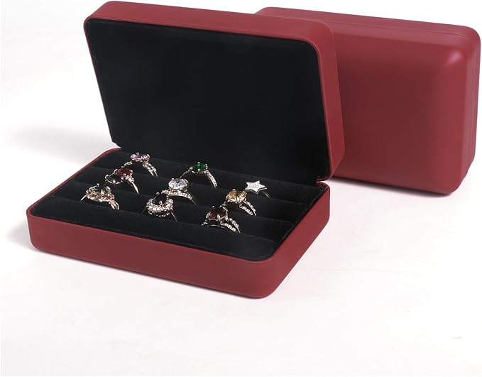Small Ring Organizer Box. Travel Jewelry Storage Case. Ring Box for Multiple Rings. Portable Ring Display Holder for Women (Red S) - Image 5