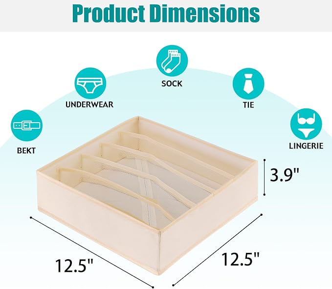 Drawer under Cabinet Clothes Organizer 5 Cell Foldable Storage Cubes Underwear Drawer Organizer Dividers Storage Boxes for Bra, Underwear（Creamy-White） - Image 2