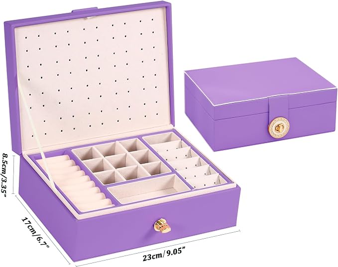 Earrings Jewelry Box for Girls, Large Capacity Jewelry Organizer with 40-Pair Earring Board, 2-Layer Leather Jewelry Storage Box for Necklaces Rings Bracelets with Removable Tray(Gift Idea),Purple - Image 3