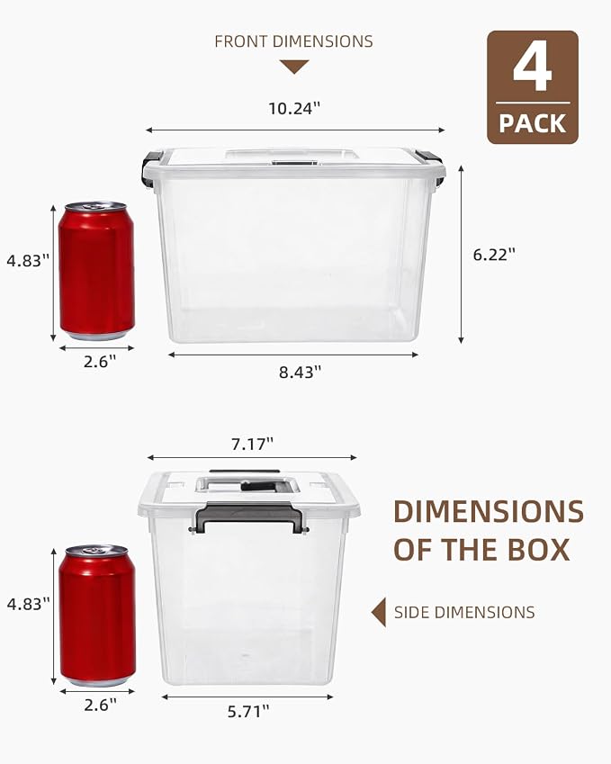 ITYLIFE CITYLIFE Citylife 4 Packs Plastic Storage Bins with Latching Lids Clear Storage Box with handle Stackable Storage Containers for Organizing Toys, Crafts, Legos, Tools - Image 3