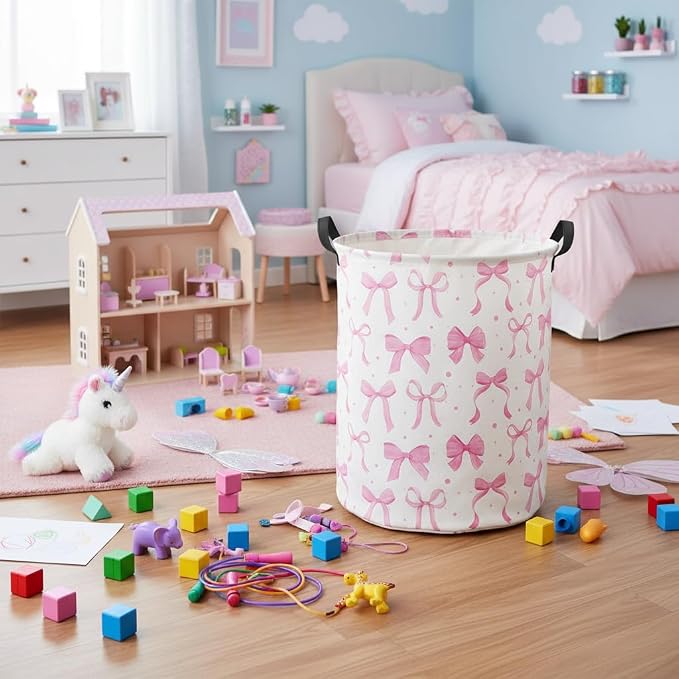 HIYAGON Baby Laundry Basket Baby Hamper for Nursery Girl Kids Butterfly Hamper Cute Kids Toys Storage Bin Organizer Butterfly Room Decor for Home(Dreamy Bowknot) - Image 2