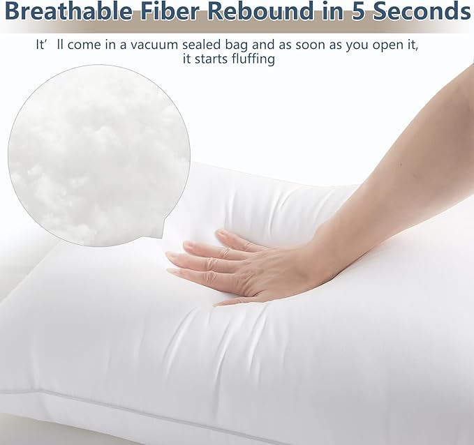 CozyLux Soft Supportive Bed Pillows for Side and Back Sleepers, Oeko-Tex Certified Down Alternative Filling, Hotel Quality Fluffy Sleeping Pillow, Queen Size Set of 1, White, 18" x 28"