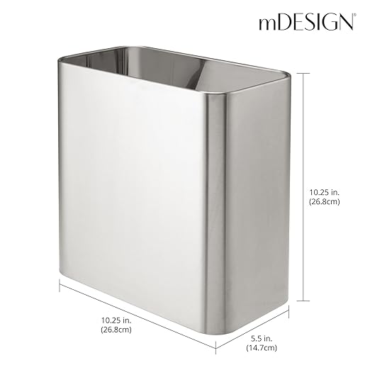 mDesign Small Metal 2.4 Gallon/9 Liter Trash Can Wastebasket Garbage Bin for Bathroom, Slim Rubbish Waste Bin Trashcans - Mirri Collection - Brushed Chrome - Image 4