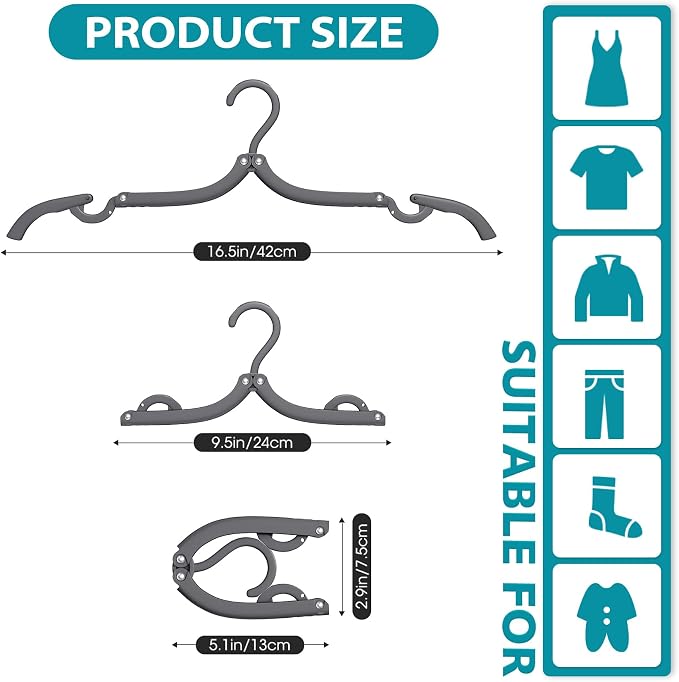 30 Pcs Travel Hangers Portable Foldable Travel Hanger Organizer, Plastic Cruise Essentials Clothes Drying Rack Folding Hangers for Camping Flying RV Europe Vacation Essentials Suitcase, Dark Grey - Image 2