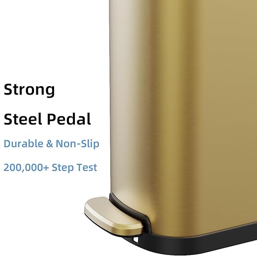 KSSKSS 2.6 Gallon Slim Bathroom Trash Can with Soft Close Foot Pedal, 10L Stainless Steel Garbage Can with Removable Liner Bucket, for Narrow Spaces, Bedroom, Gold - Image 7