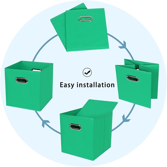 Black Fabric Cubby Storage Bins,13x13x13 Inches ,Cube Organizer Bin Foldable Storage Boxes with Dual Handles Fabric Organizer Box and collapsible Storage basket,Set of 6,Green - Image 6