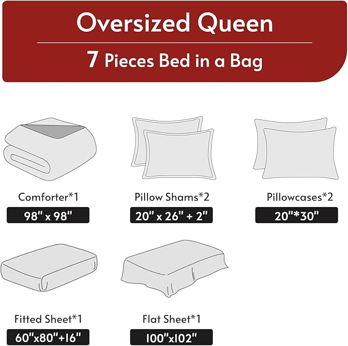 MUXHOMO 7 Pieces Oversized Queen Comforter Set, Reversible Bed in a Bag Oversized Queen Size, All Season Bedding Set with Comforter, Flat Sheet, Fitted Sheet, Pillowcases & Shams, Hot Pink & Baby Pink