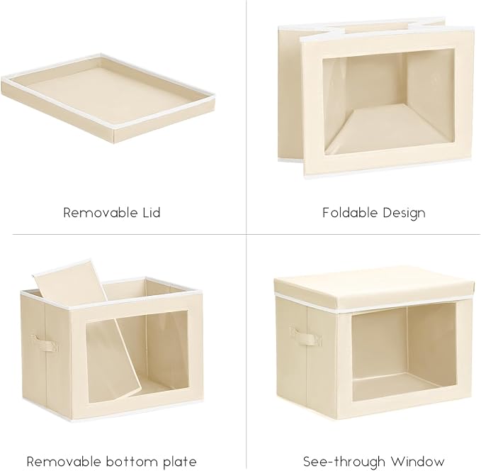 Homsorout Storage Bins with Lids - Small Fabric Organizers with Window, Collapsible Storage Bins for Clothes, Decorative Closet Organizers for Towels, Tshirt, 3 Pack, Beige - Image 7