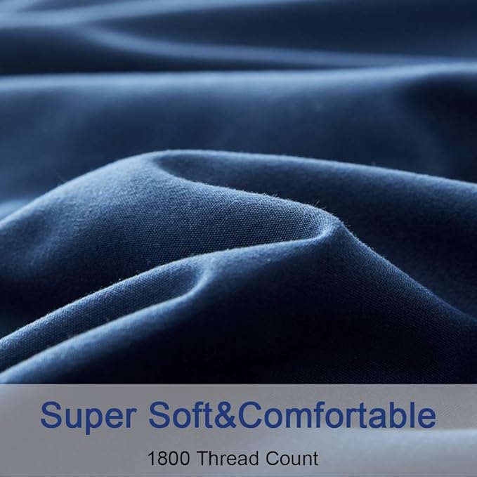 SONORO KATE Bed Sheet Set Super Soft Microfiber 1800 Thread Count Luxury Egyptian Sheets 18-Inch Deep Pocket Wrinkle -4 Piece(King, Navy Blue)