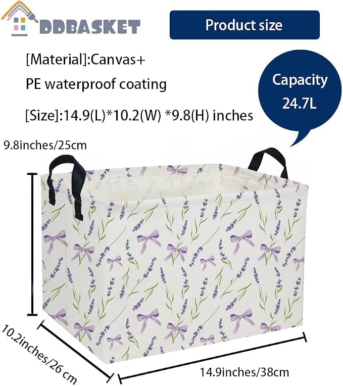 Rectangle Girls Baskets Flower Basket Cute Storage Bin Organizer Box for Room Decor Gift Basket(Purple flowers) - Image 2