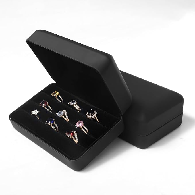 Small Ring Organizer Box. Travel Jewelry Storage Case. Ring Box for Multiple Rings. Portable Ring Display Holder for Women (Black S) - Image 3