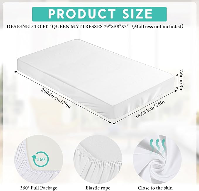 2-3 Inch Mattress Topper Cover (Only Cover) Memory Foam Protector Microfiber Memory Foam for Latex Mattress Topper Gel RV (Queen 80 x 60 Inch,White)