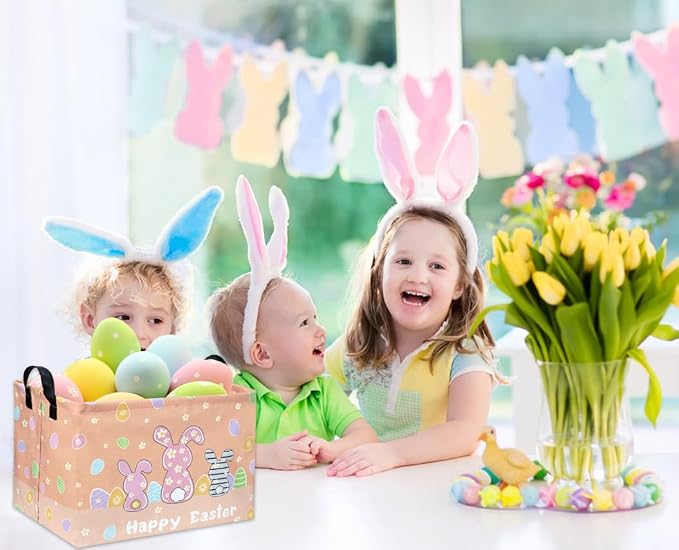 Rectangular 3Pack Easter Baskets Gift Bins Empty Pink Bunny Kids Storage Basket Baby Boy Baskets Kids Toy Storage Bin Organizer Box.(3Pack Easter Basket) - Image 2