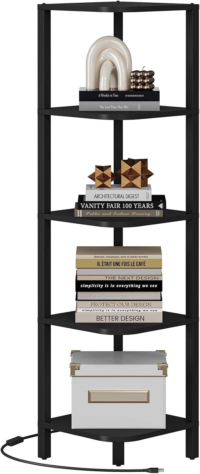 TUTOTAK Corner Shelf with LED Light, 5-Tier Corner Bookshelf for Small Space, Narrow Display Corner Shelf Stand with Storage Rack, for Living Room, Bedroom, Black BS08BK005L - Image 9