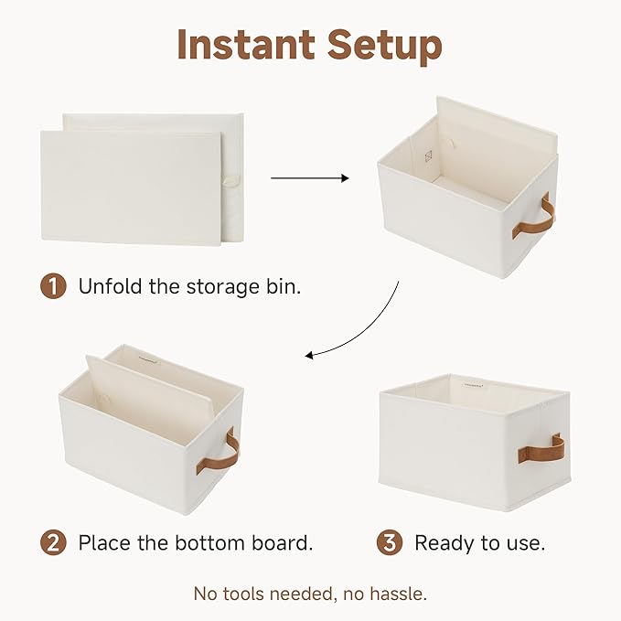 StorageWorks Closet Organizer Storage Baskets, Storage Bins for Shelves, Fabric Organization and Storage, Foldable Closet Organizer for Clothes, Ivory White, 3-Pack, Small - Image 7