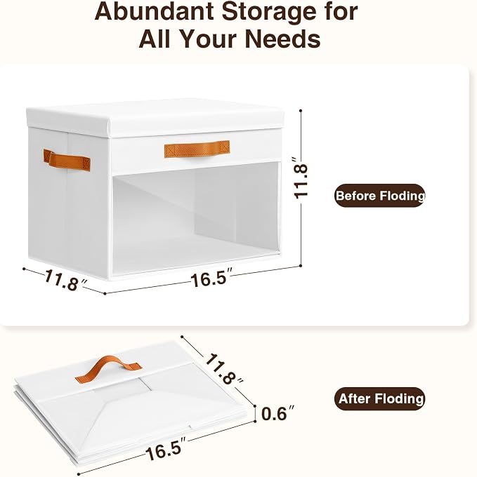 Homsorout Large Storage Bins with Lids - 4 Pack Foldable Decorative Organizers with Clear Windows & Handles, Cube Storage Organizers for Clothes, Blankets, Sweaters, CD, White - Image 2