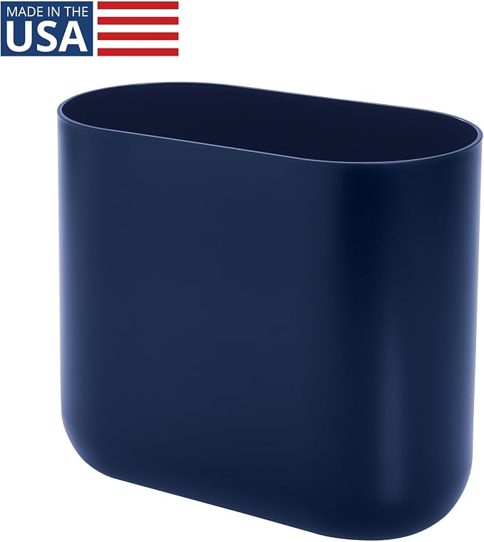 iDesign Small Slim Plastic Bathroom Trash Can, Garbage Can for Bedroom, Office, Desk, Dorm, Navy Blue - Image 2