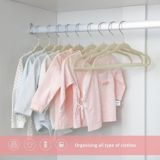 ManGotree Baby Velvet Clothes Hangers, Childrens Kids Hangers for Clothes Space Saving Non-Slip 15 Pack (Beige) - Image 6