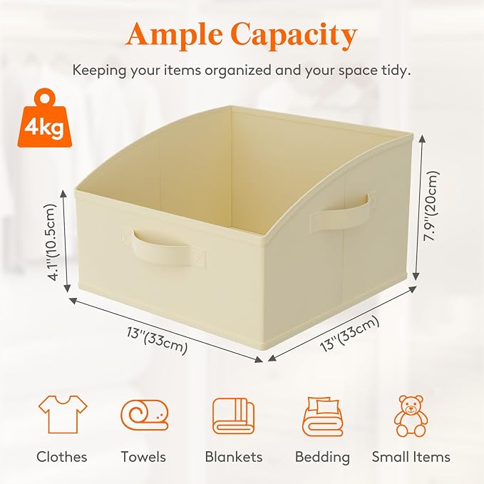 Lifewit Trapezoid Closet Storage Bins for Shelf, 6 Packs Non-woven Closet Organizer Baskets with Handles, Foldable Clothes Containers Boxes for Clothing, Book, Purse, 16L, Medium, Beige - Image 2
