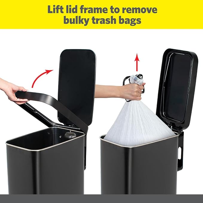 Glad Slim Trash Can with Clorox Odor Protection - Narrow Kitchen Garbage Bin with Soft Close Lid, Step On Foot Pedal and Waste Bag Roll Holder, Black, 12 Gallon/45 Liter - Image 3