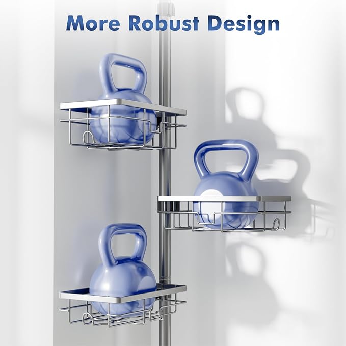 Vatex Corner Shower Caddy Tension Pole,30-120 Inch Adjustable Shower Organizer, 6-Tier Shower Shelves with Towel Rack/Toothbrush Holder/Soap Dish, Bathroom Corner Storage Rust-Resistant - Image 9
