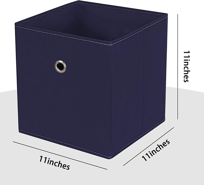 Black Foldable Storage Cubes Bins ,11 Inch Cloth Storage Cube Fabric Storage Box Cubes Organizer Baskets with Handles for Home Organizer Set of 3 (Navy Blue) - Image 2