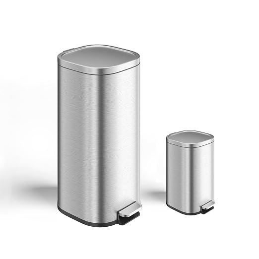 Garvee 30L & 6L Stainless Steel Step Trash Can Set of 2, 8+1.6 Gallon Rectangular Kitchen Trash Can with Quiet Close Lid, Hands-Free Foot Pedal, Powder-Coated Finish, Stainless Steel Color for Home by Garvee