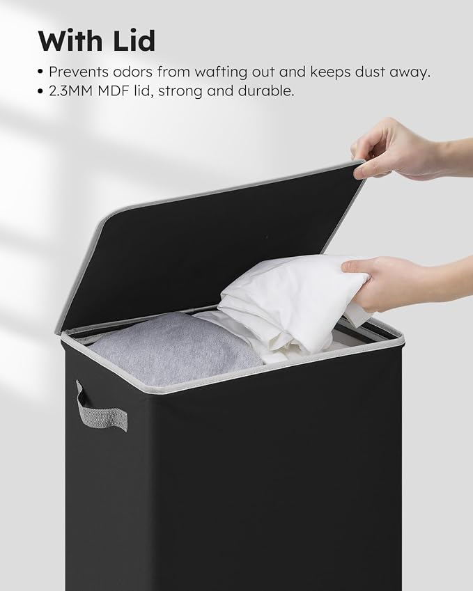 SOLEDI Slim Laundry Hamper with Lid, Narrow Laundry Basket with Removable Bags, Dirty Clothes Hamper with handle, Small Hamper perfect for Laundry room, Bathroom, Bedroom, Small spaces. 70L Black - Image 4