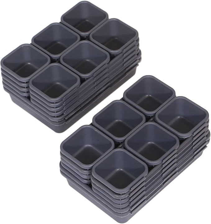 TENABORT 42 Pack Interlocking Desk Drawer Organizer Tray Dividers Plastic Shallow Narrow Drawers Organizers Separators Storage Bins Container for Kitchen Bathroom Makeup Office Vanity Dresser - Image 6