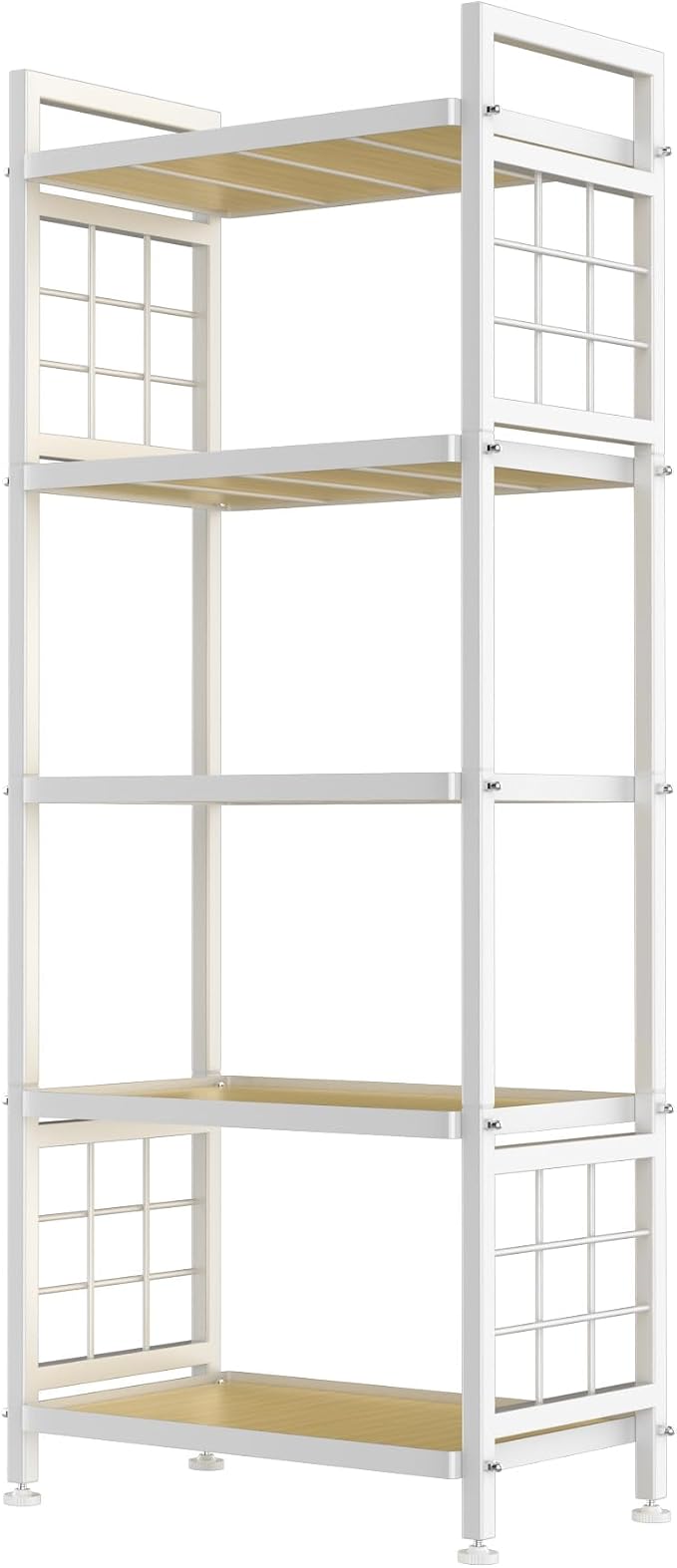 GIOTORENT 5-Tier Pantry Shelves with Wooden Boards, Heavy Duty Storage Shelves & Book Shelf, Adjustable Metal Shelving Unit for Kitchen Bathroom Laundry Organizer, Sturdy Rust-Resistant, White - Image 8