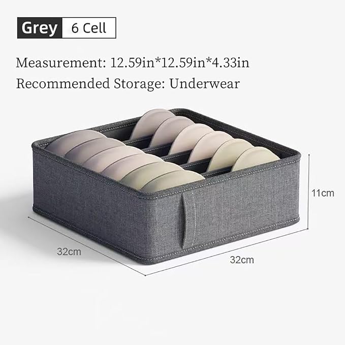 3 Pack Closet Underwear Organizer Storage Box, Drawer Fabric Foldable Cabinet Closet Storage Boxes for Storing Socks, Underwear, Ties, Belts (Dark Grey) - Image 3