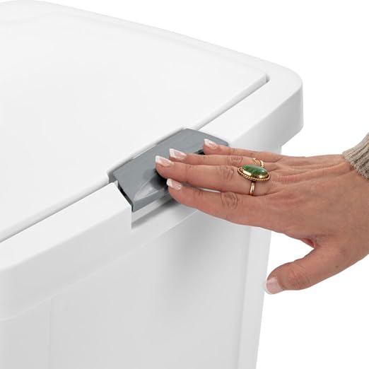 Sterilite 13 Gallon TouchTop Wastebasket Trash Can Garbage Recycle Bin with Titanium Latch for Kitchen, Garage, Basement, or Office, White (8 Pack) - Image 8