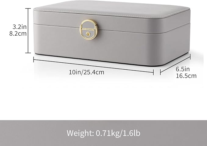 VLANDO Jewelry Boxes for Women,2 Layers Jewelry Box with Lock,Birthday Gifts for Women Girls,Jewelry Organizers for Earrings Necklace,Rings Storage Grey - Image 4